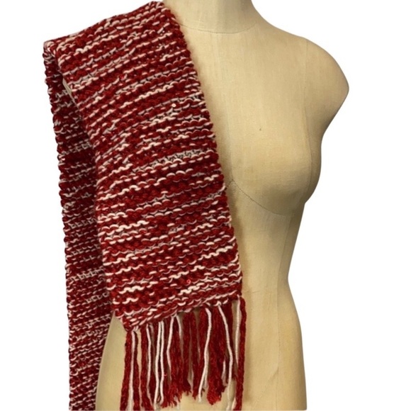 RED & WHITE WITH SEQUINS ACCENT FRINGE UNBRANDED SCARF - Picture 1 of 6
